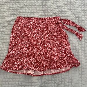 Irregular Spotted Red wrap tie skirt